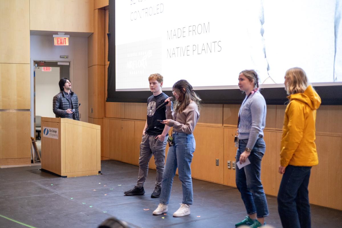 Students present in the Nord Auditorium during a recent P&M class.