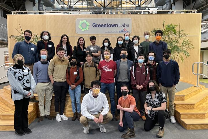 Professor Helen Donis-Keller poses with her class of Olin students at Greentown Labs on March 9, 2022.