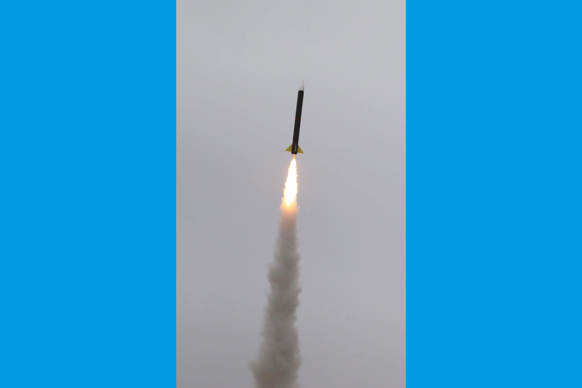 A rocket takes flight