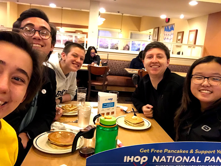 A selfie of a group of friends at IHOP.