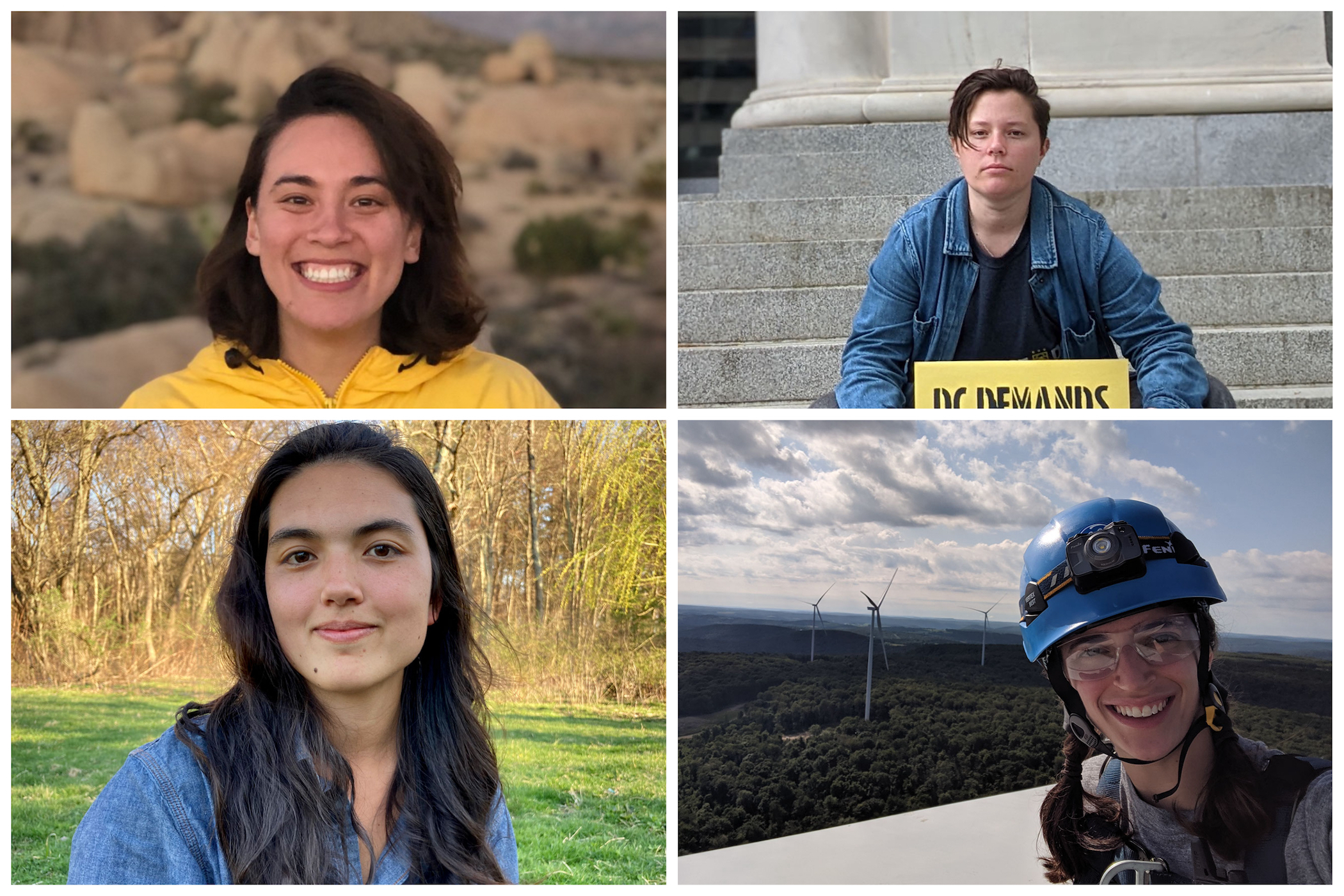 A collage of four Olin College alumni who are working to solve the climate crisis.