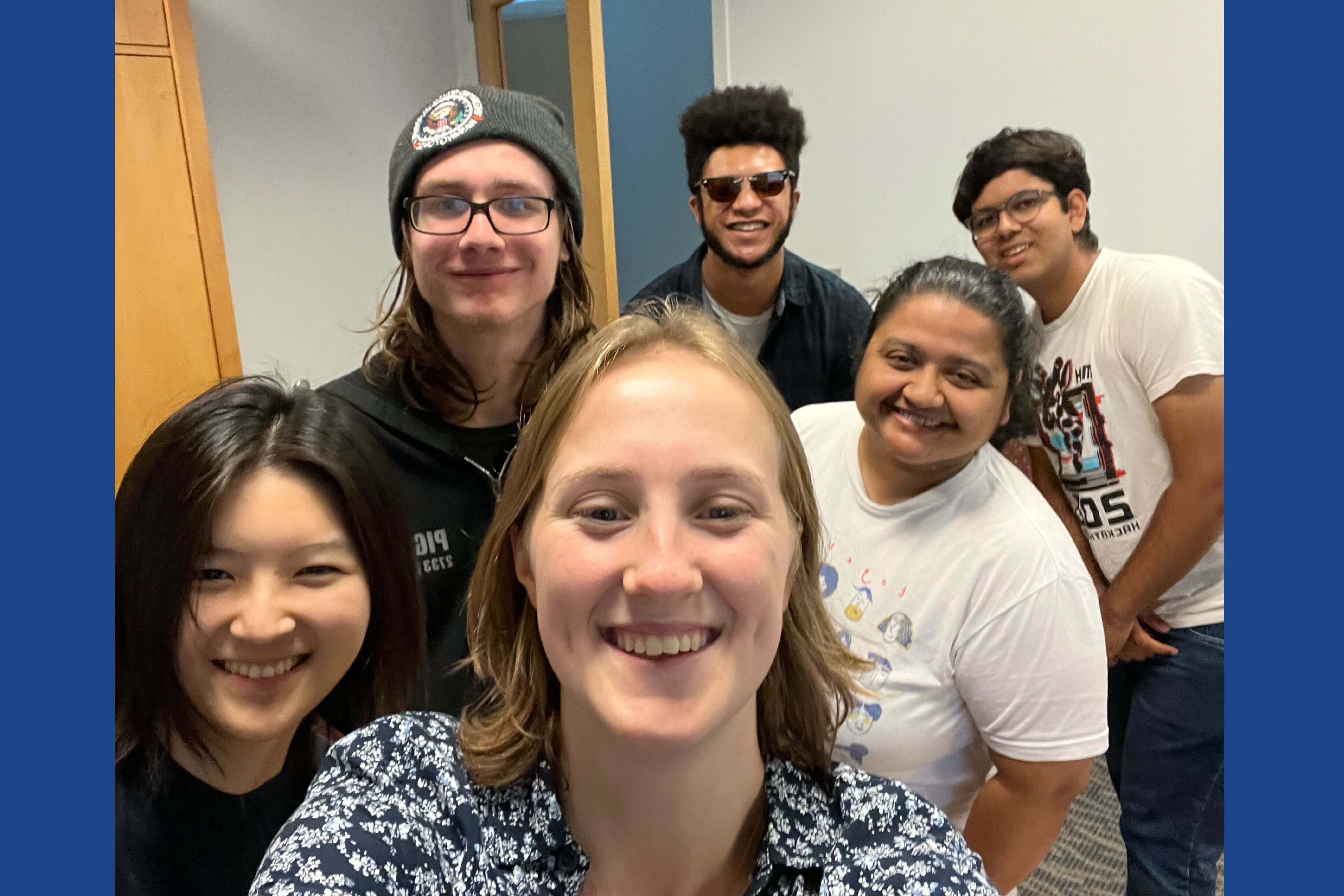 HEAL Lab team: Zi Xiong ’24, Maya McKone Sweet ’26, Chhavi Goenka, visiting assistant professor of engineering (left to right; bottom) Ian Eykamp ’24, Aaron Codrington ’25, and Akshat Jain ’26 (left to right; top).