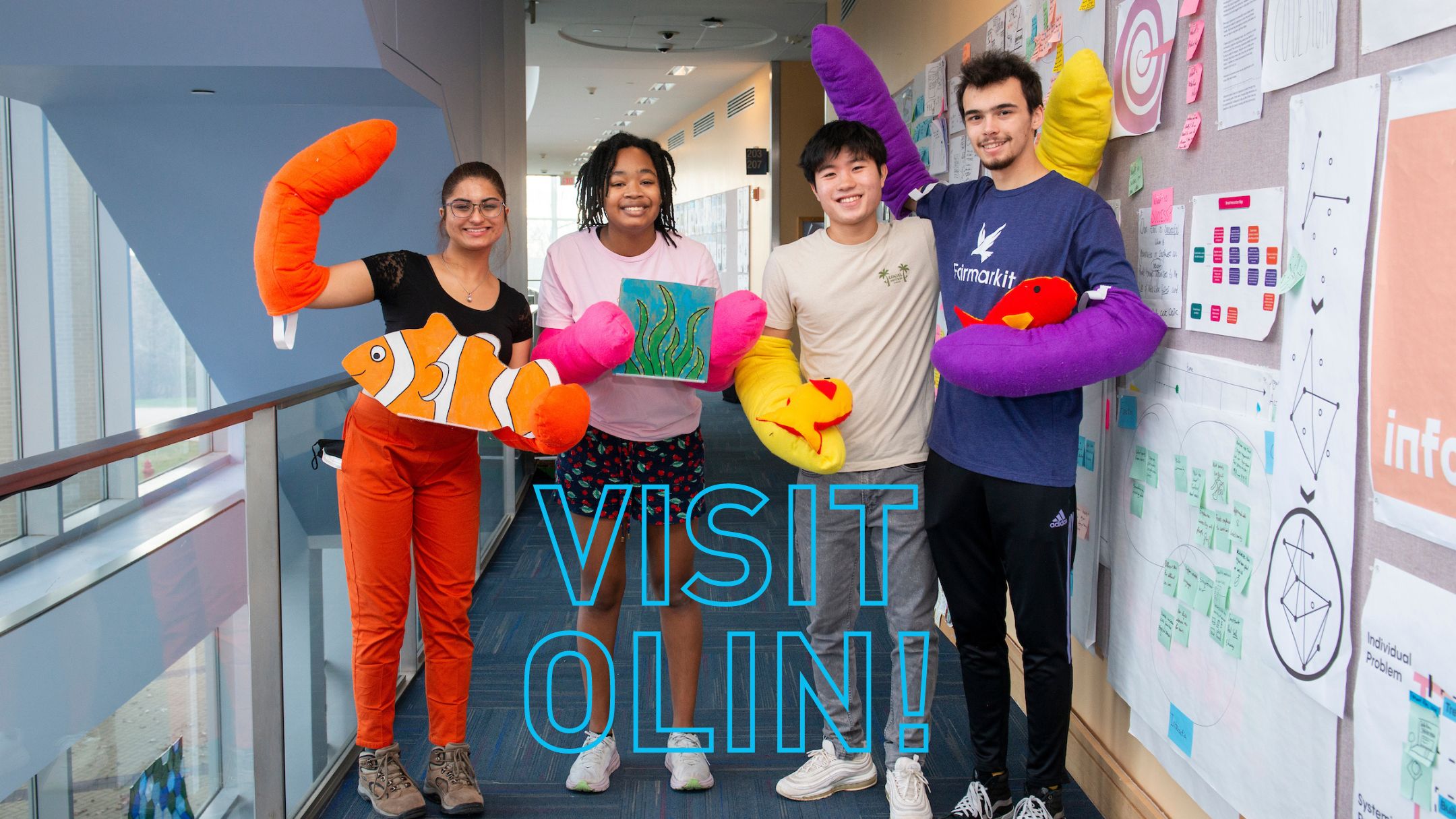 Olin students pose for a group photo during the Design Nature Play test in Fall 2023.