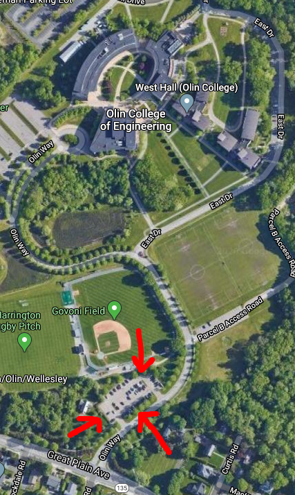 A map showing the location of Lot D on Olin's campus.