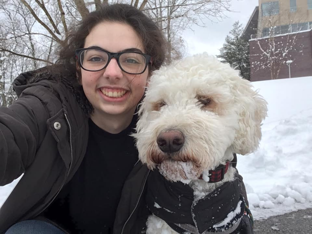 The author with a dog.