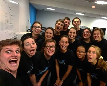 Olin's PowerChords a cappella group wearing matching t-shirts