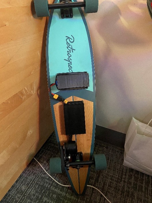 An electric skateboard.