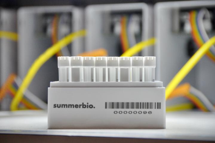 Summerbio COVID test tubes A row of vials from a COVID testing facility called SummerBio