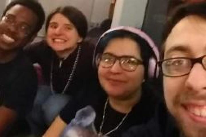 A group of friends hanging out in the West Hall Third-Floor Ante Lounge.