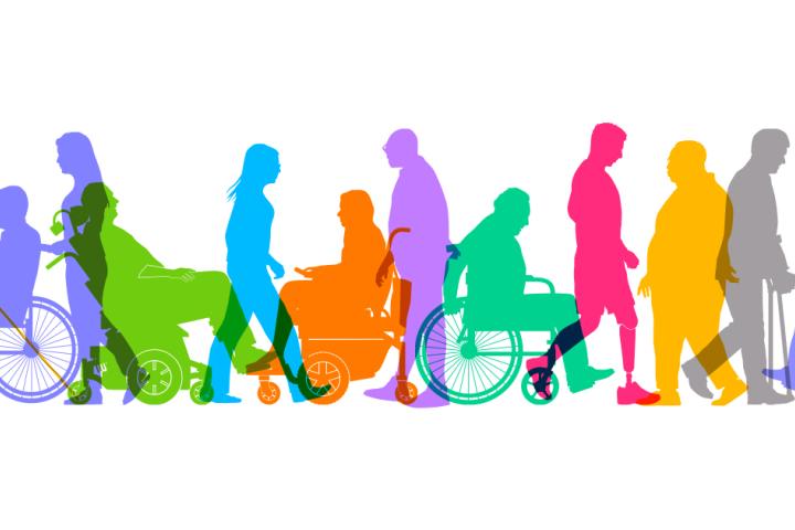 A multicolor photo of people with differing abilities