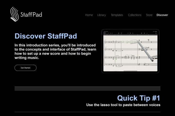 The Staffpad app logo and black and white web page