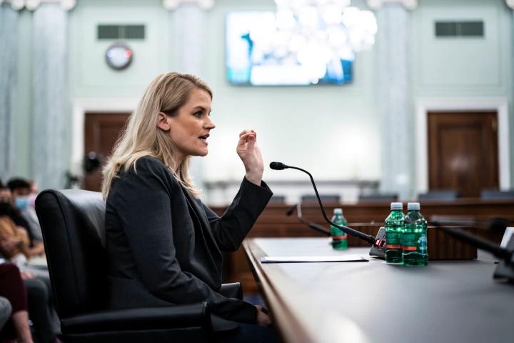 Frances Haugen '06, alumna, appearing before Congress in 2021 Frances Haugen '06, alumna, appearing before Congress in 2021