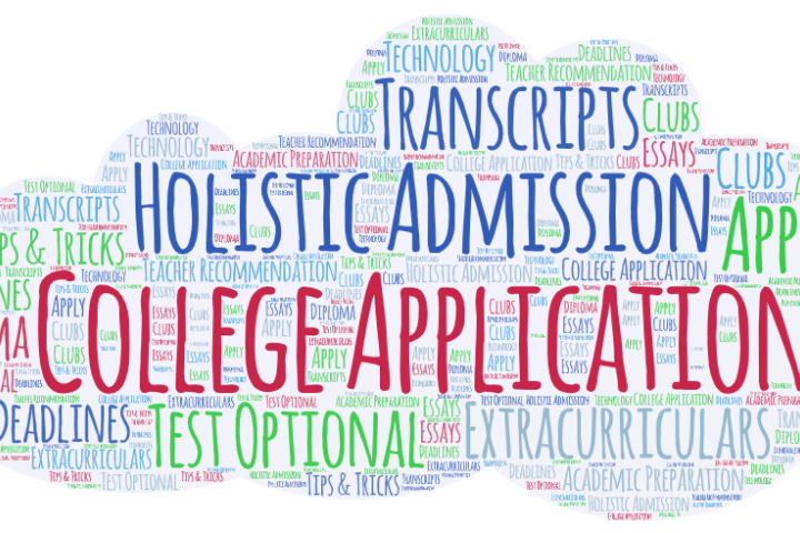 Cloud word art with words pertaining to college admission