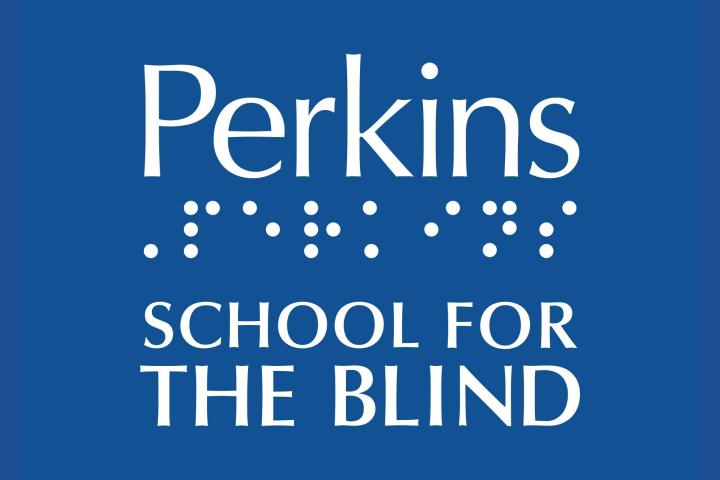 A blue square "Perkins School for the Blind" logo.