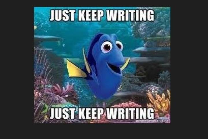 Dory from finding nemo with just keep writing