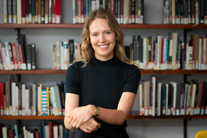 Portrait of Whitney Lohmeyer at the Olin library
