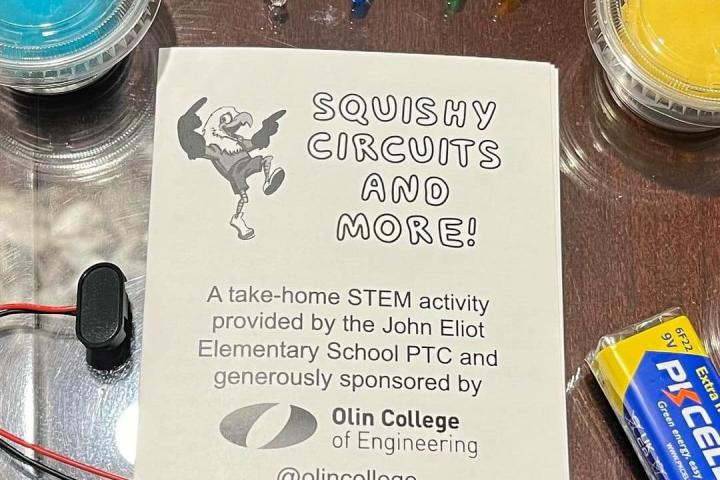 A flyer that reads "Olin College Squishy Circuits and More!" 