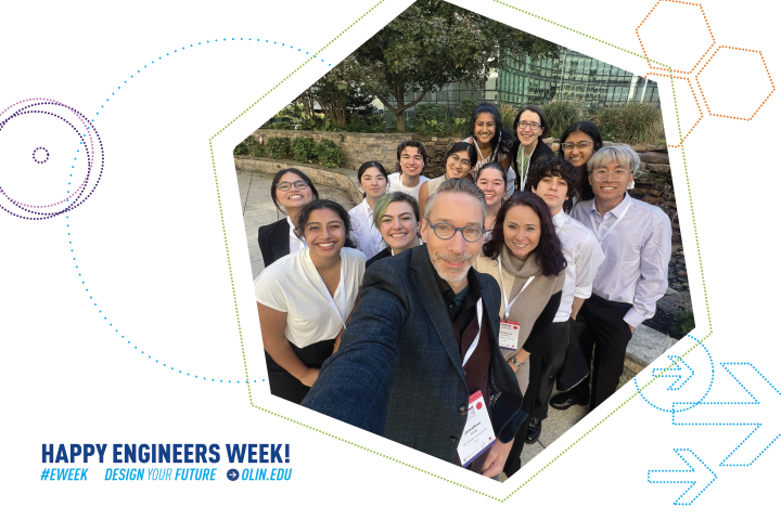Students take a selfie with Olin faculty at FIE 2024.