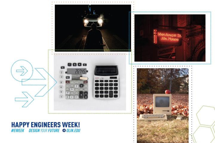 A collage EWeek graphic of exhibition photos from Olin's Advanced Photography course.
