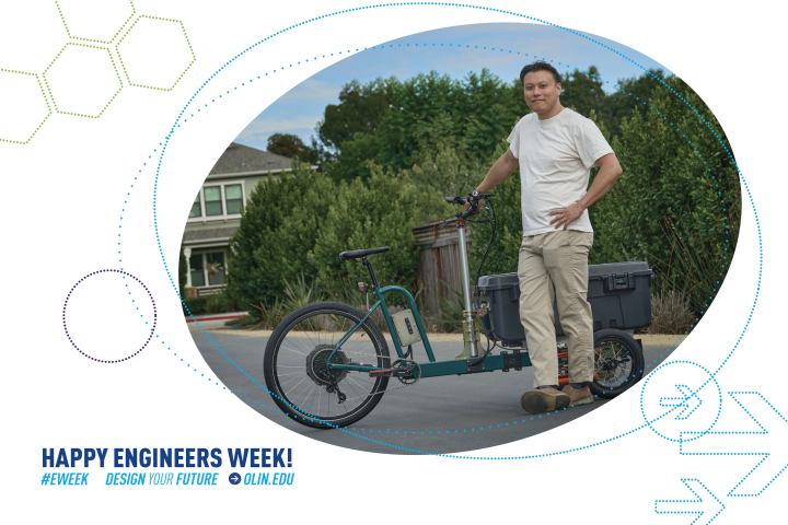 James Knee '15 of Vivant Cycleworks stands with one of his cargo e-bikes.