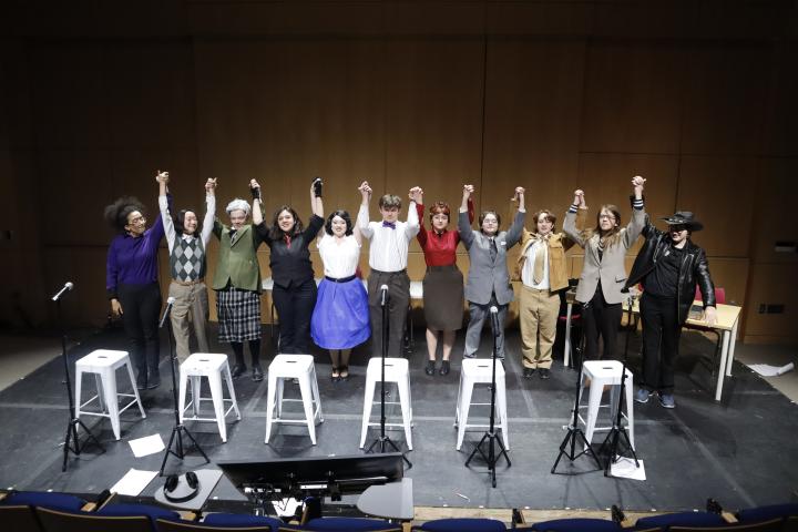 The Franklin W. Olin Players (FWOP) take a bow on stage after their Spring 2025 performance.
