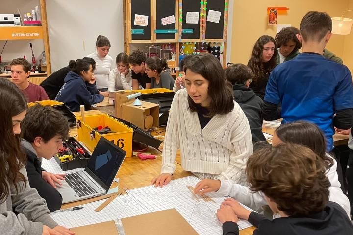 High school students from Colégio Santa Cruz in São Paulo, Brazil, are shown working in an Olin classroom as part of the International Development Innovation Network (IDIN) School Program.