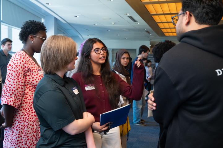 An Olin College student talks with an employer during the Fall 2026 Career Fair in the Campus Center.