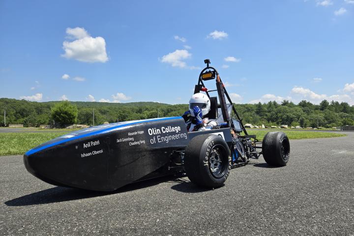Olin Electric Motorsports electric race car on the road.