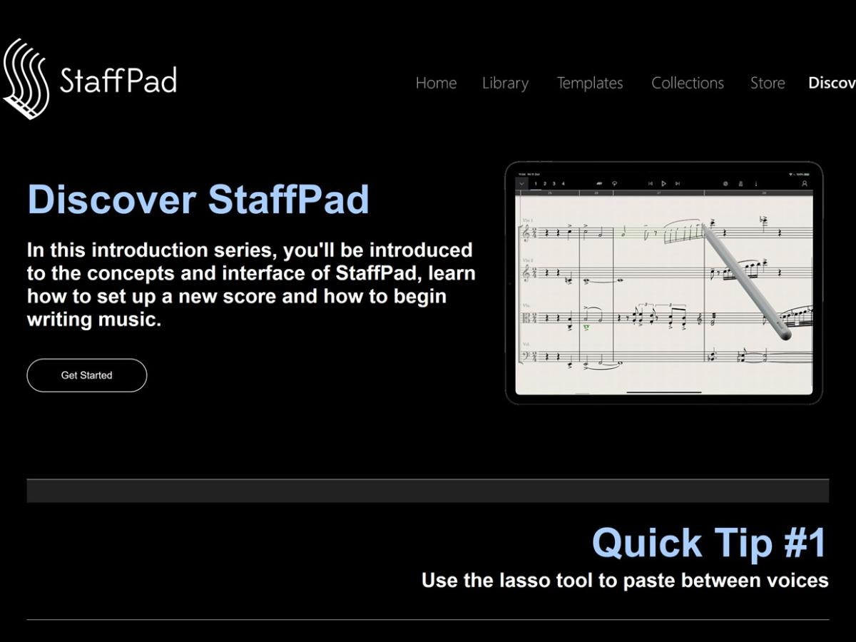 Staffpad app logo and web page The Staffpad app logo and black and white web page