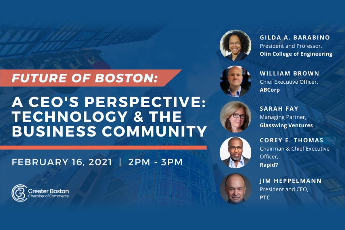 Title slide for presentation titled "Future of Boston: A CEO's Perspective: Technology & The Business Community