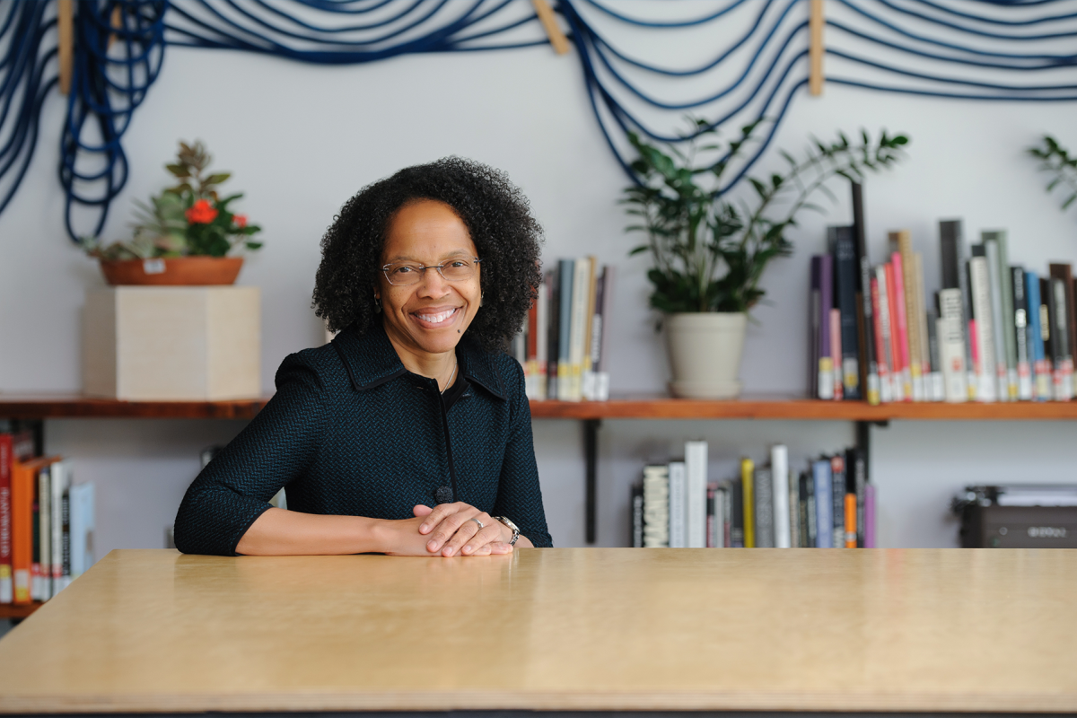 Olin College President, Gilda Barabino A photo of a woman sitting behind a table
