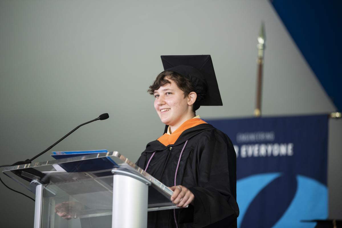 Riley Zito '22, Class Commencement Speaker, addresses the audience on May 15, 2022.