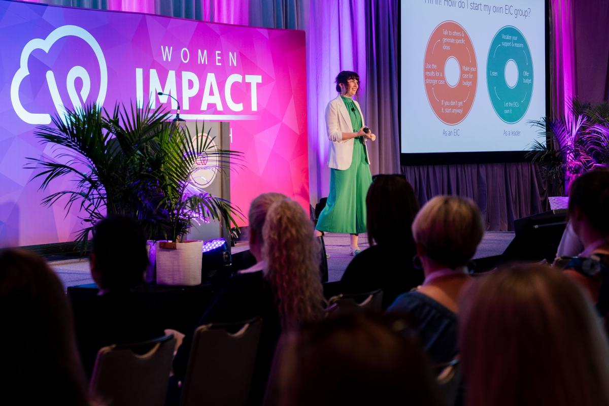Gracey Wilson ’20 presents at Women Impact Tech Boston in 2022.