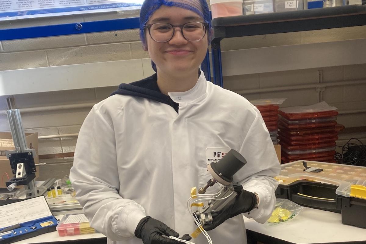 Lily Dao '26 pictured in the MIT Space Propulsion Lab in 2023. Lily Dao '26 pictured in the MIT Space Propulsion Lab in 2023.