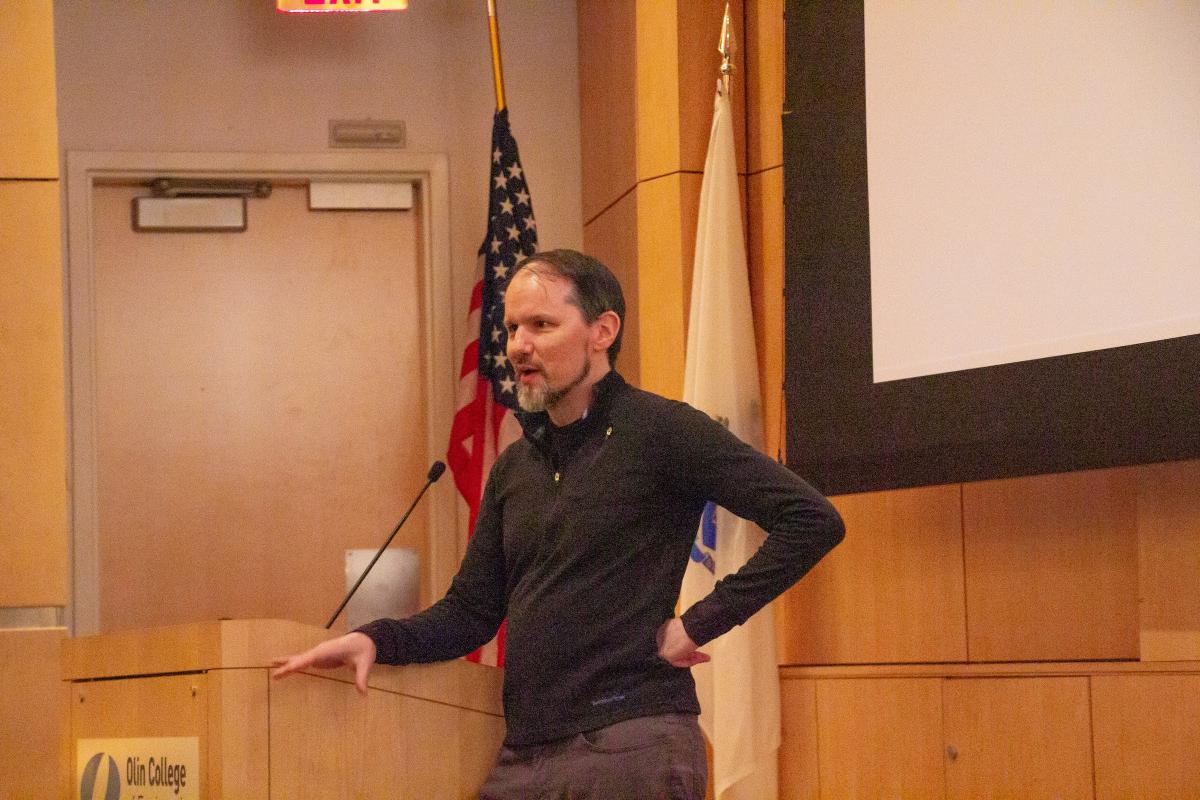 Mark Stock, computational artist, speaks at Olin in spring 2023.