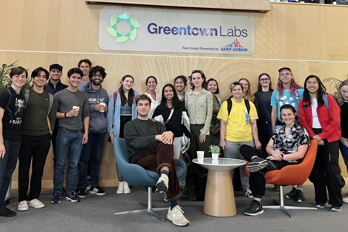 GTLStudentVisit Professor Helen Donis-Keller's class – Biomes, Biodiversity and Climate Change – visited Greentown Labs in October, and got a tour of the space where the clean tech companies work.