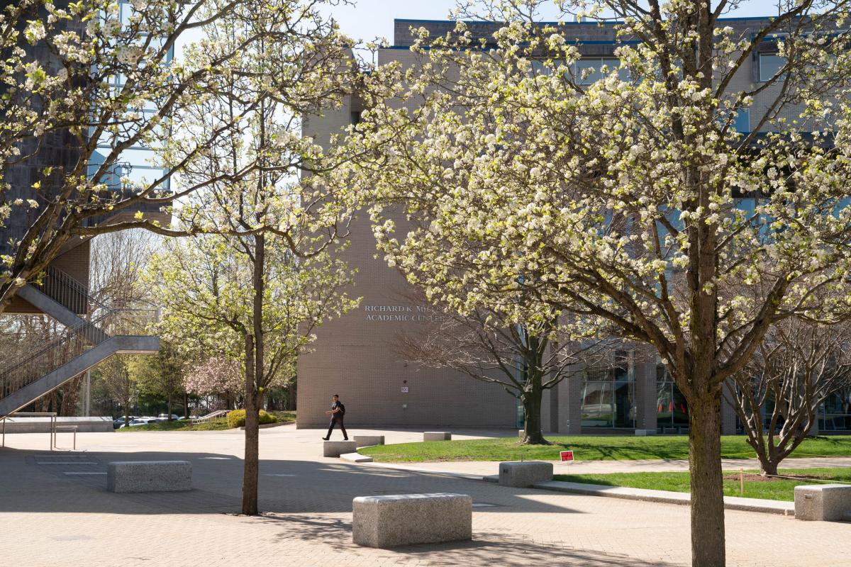 Olin College campus shown in early spring.