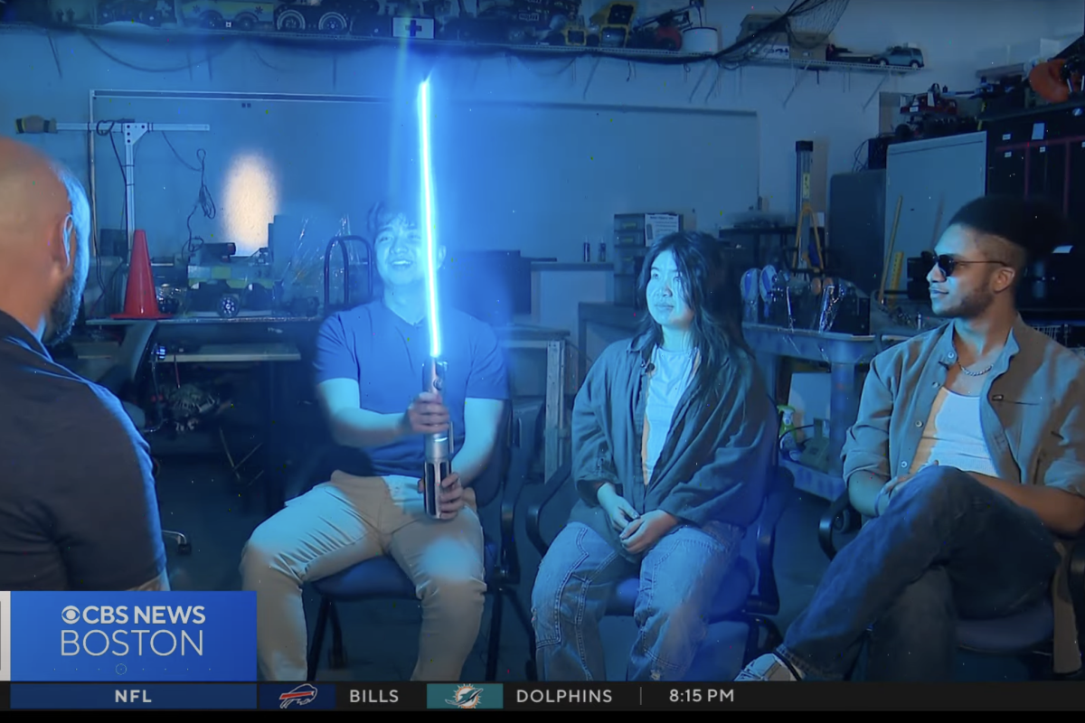 WBZ TV interviews three Olin students about their lightsaber
