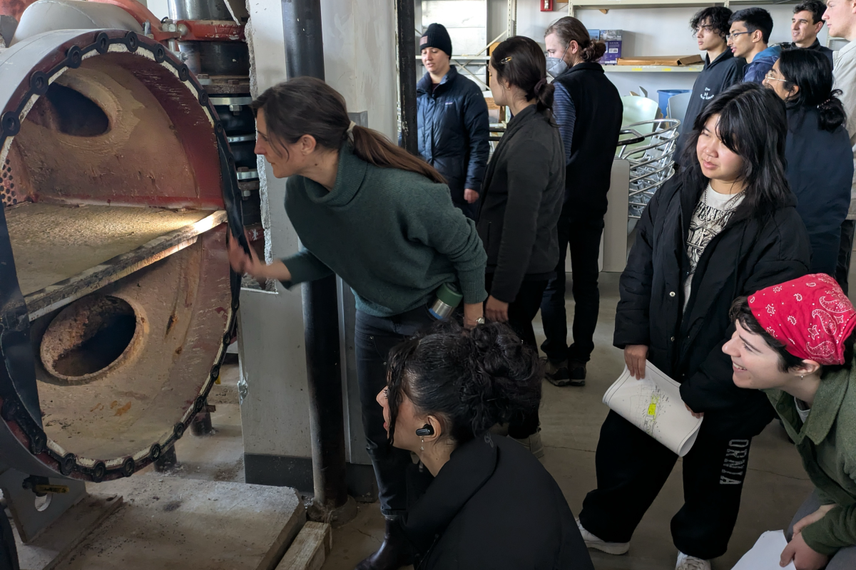 Students looking at HVAC system with Assistant Professor of Measurement Science, Alessandra Ferzoco Students looking at HVAC system with Assistant Professor of Measurement Science, Alessandra Ferzoco