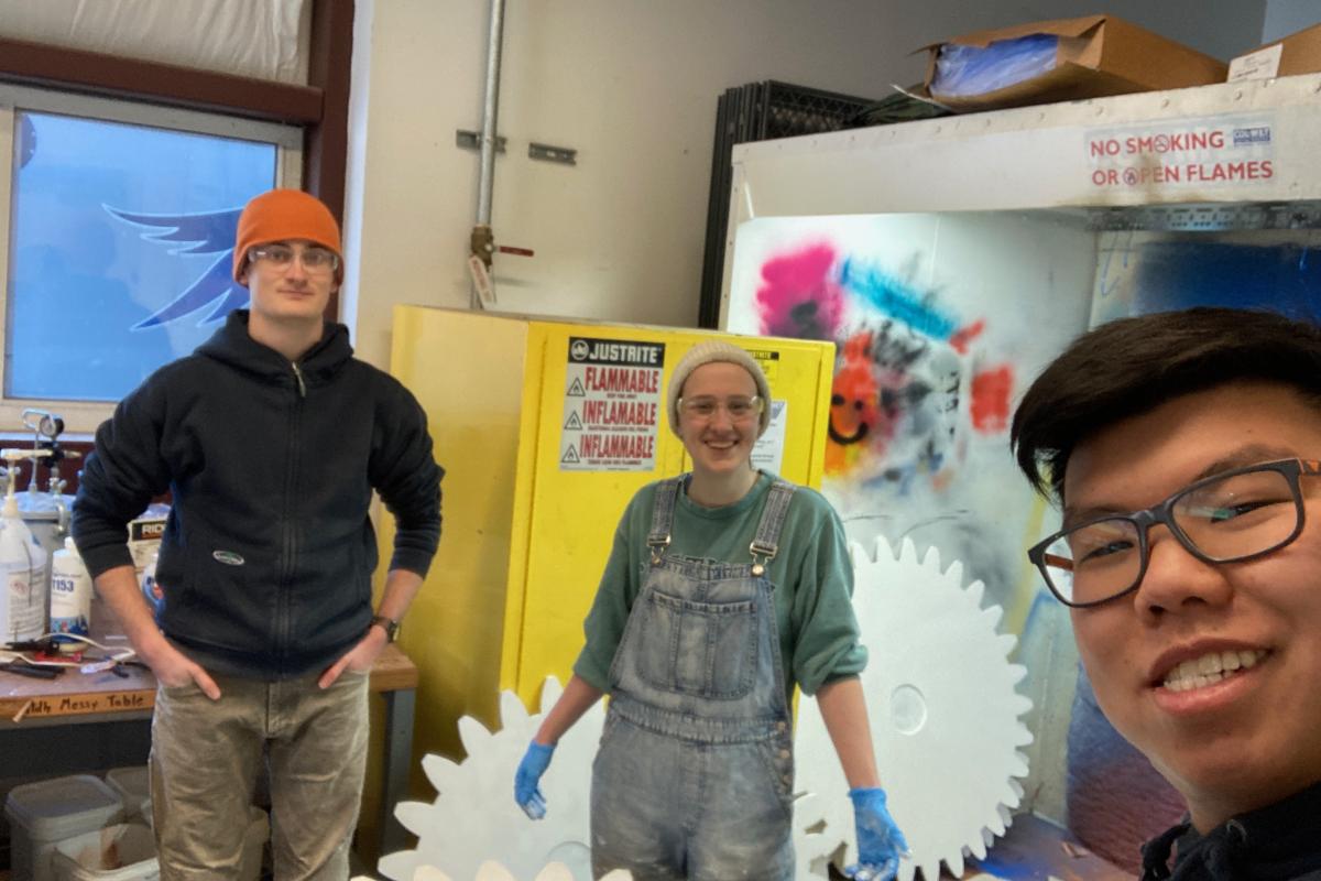 Maya and Friends Maya pictured with two fellow Oliners working on the gears