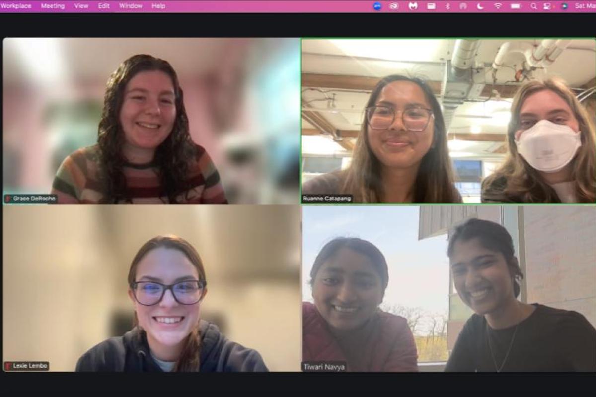 The IATH team that won for Most Functional are shown during a Zoom meeting. 