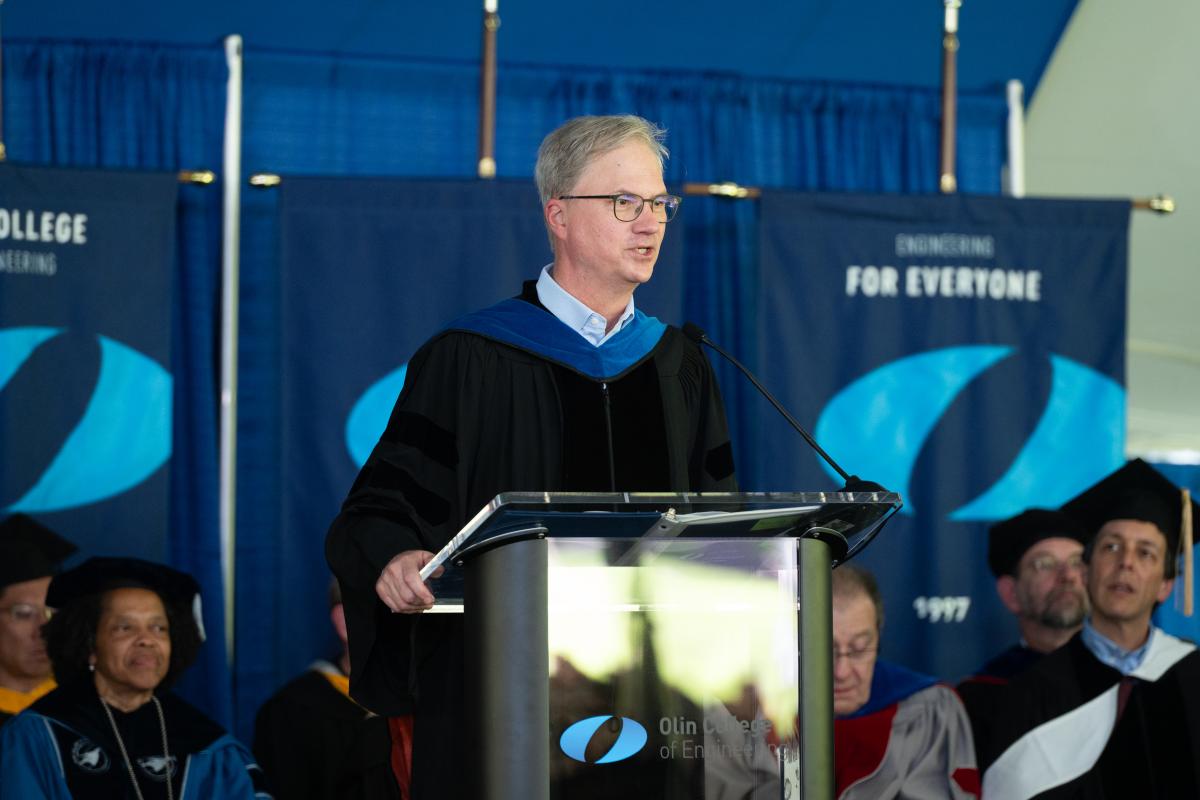 Dr. Holden Thorp, Editor-in-Chief of Science Magazine, and the featured speaker, speaks during Olin's Commencement ceremony, on May 16, 2025 Dr. Holden Thorp, Editor-in-Chief of Science Magazine, and the featured speaker, speaks during Olin's Commencement ceremony, on May 16, 2025