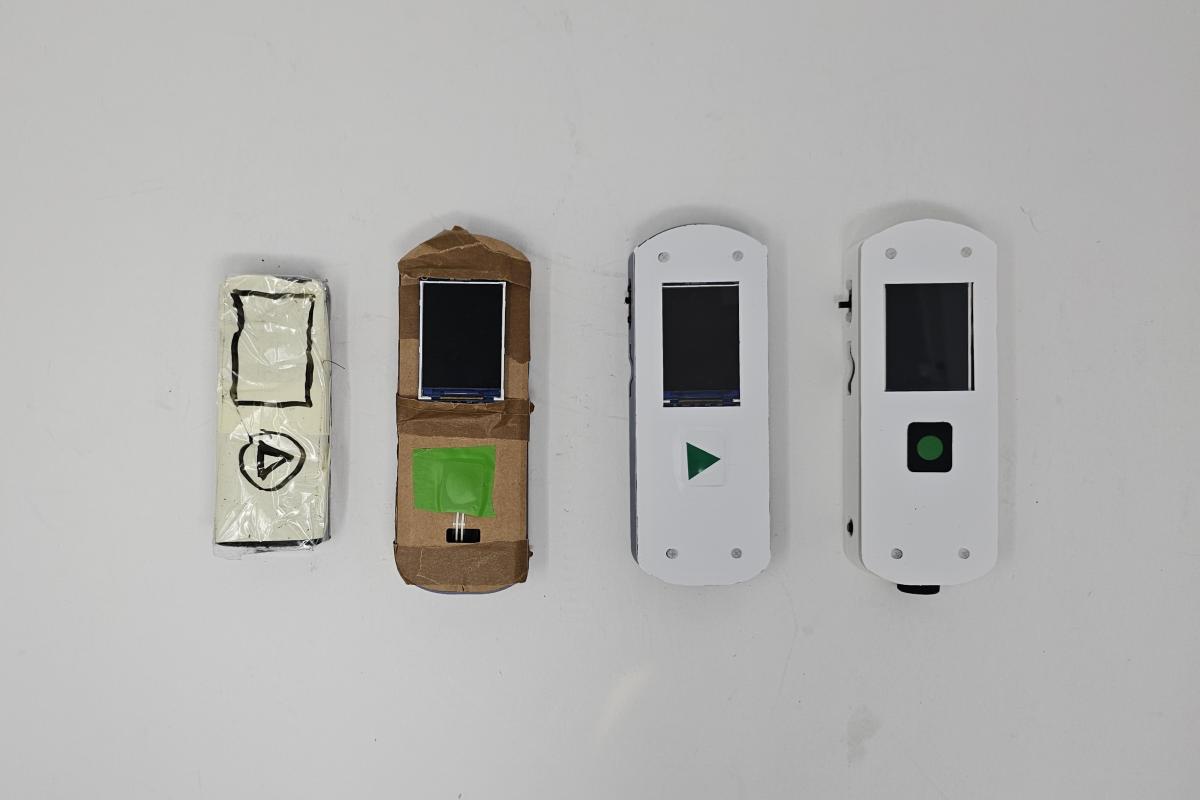 The student-designed UI prototypes (screen display versions) are pictured on a white background. The student-designed UI prototypes (screen display versions) are pictured on a white background.