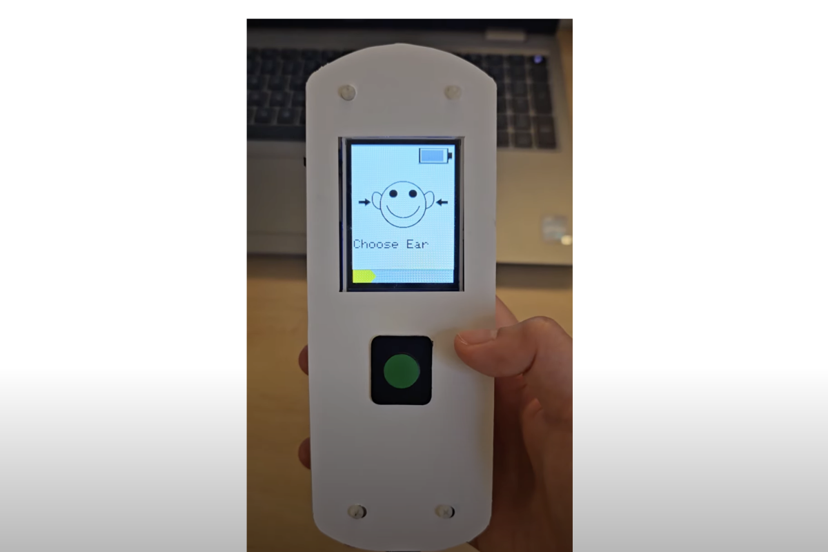 The screen display prototype going through one of the three hearing screening scenarios.