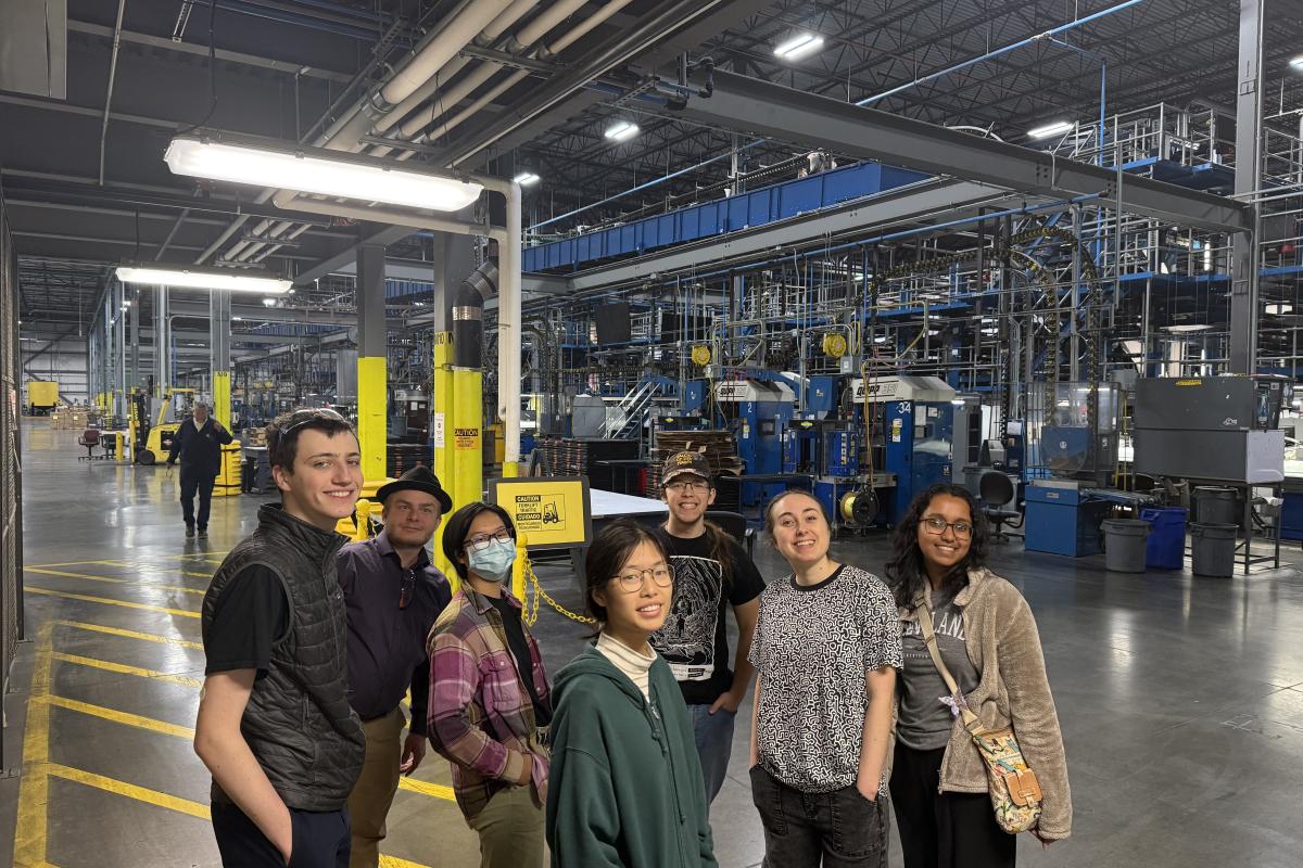 The How-It's-Made IRL Co-Curricular students at the Boston Globe newspaper printing facility in Taunton.