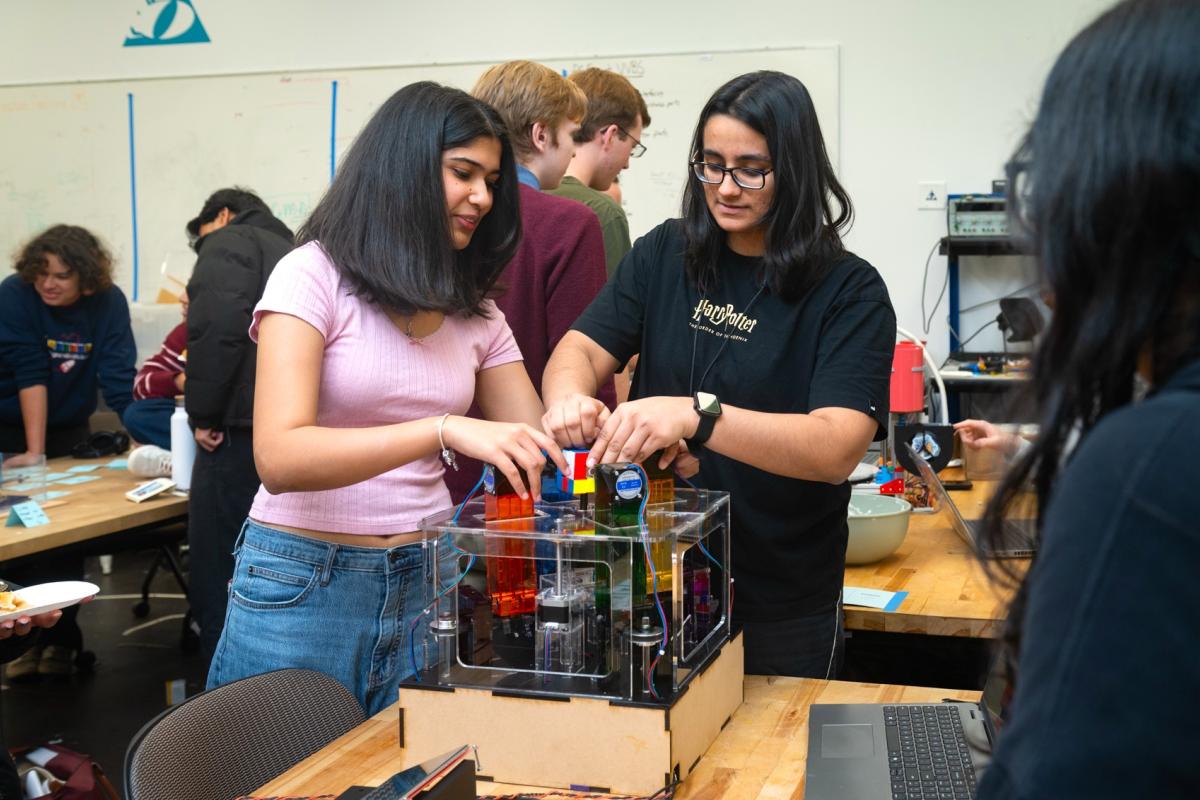 Two Olin students work on their PIE project in Fall 2025.