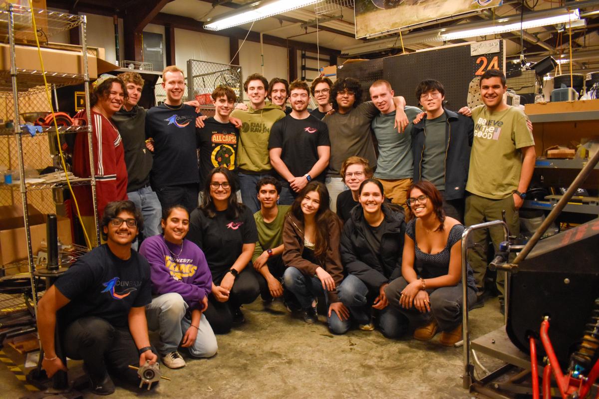 The Olin Baja project team poses together for a group photo in the LPB.