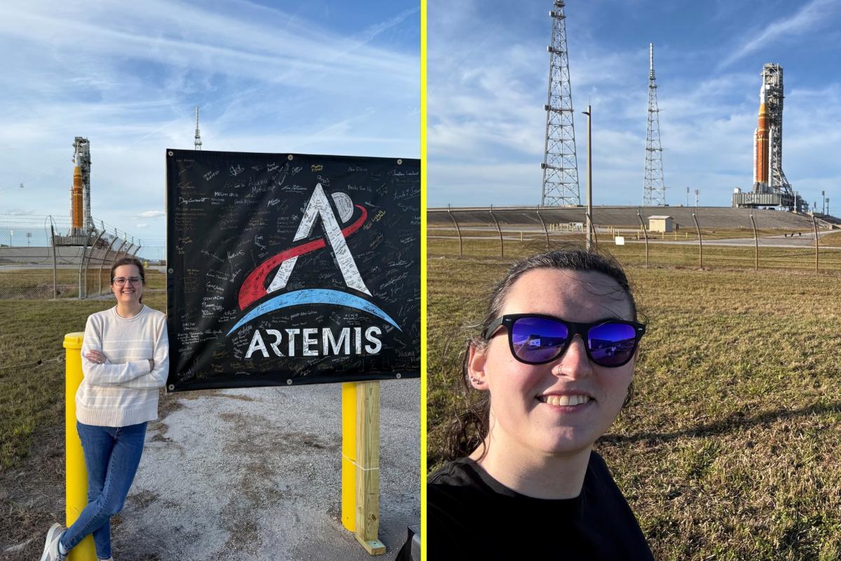 Olin alumni pose at the Denver ULA date station during the Artemis II launch in April, 2026.