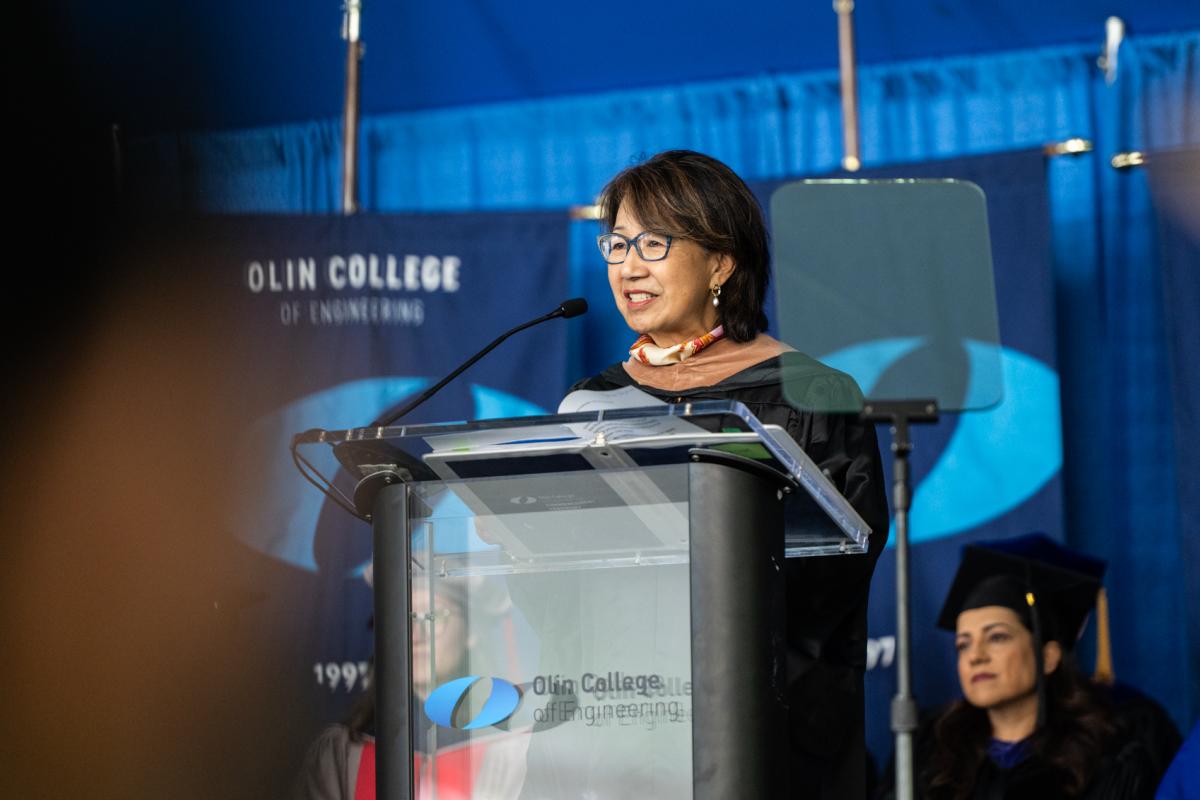 Jeannie Diefenderfer, Chair of the Olin Board of Trustees speaking to Graduates on May 15, 2026 