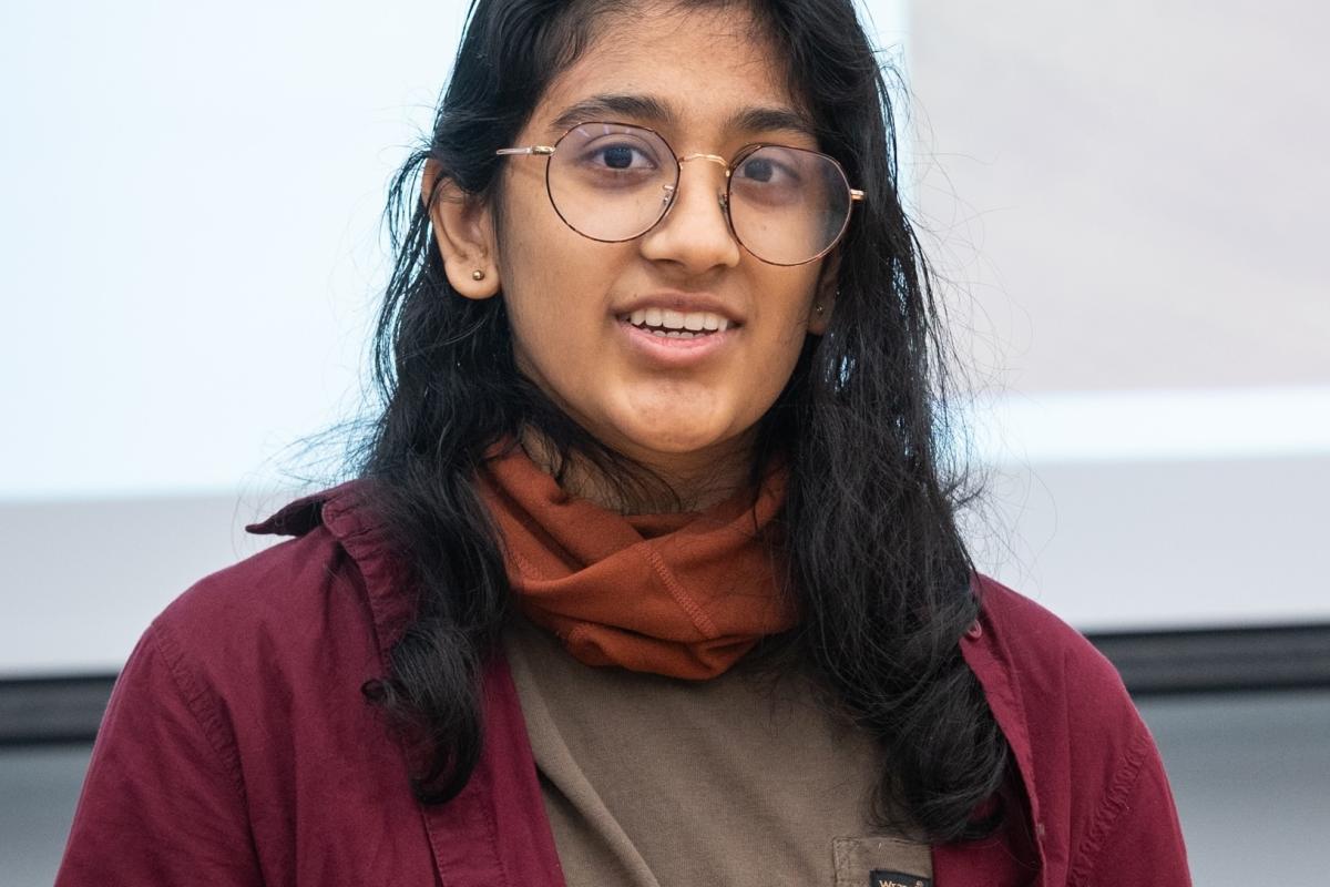 Ameya ’29 presenting a project in class